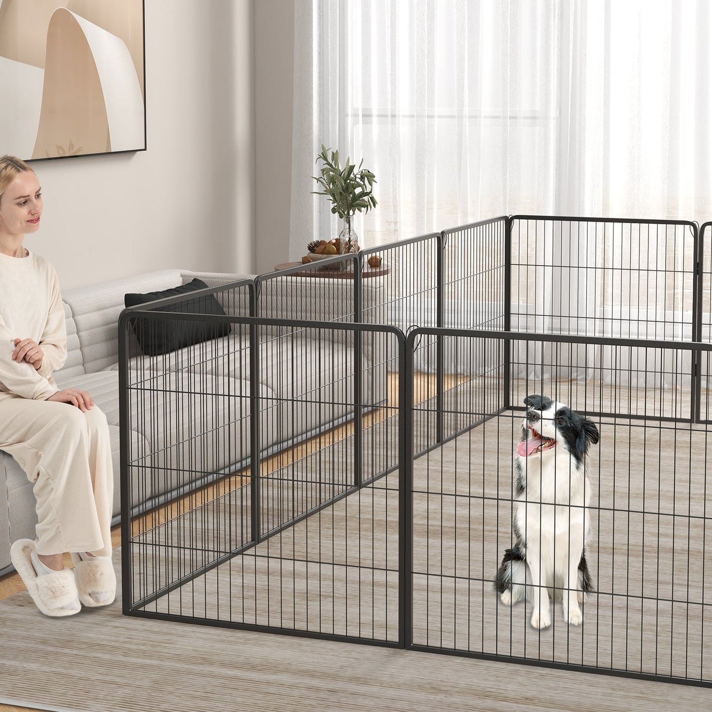 Reja para Perros de 16 Paneles con Cerradura y Gran Puerta - 24/32/40 Pulgadas