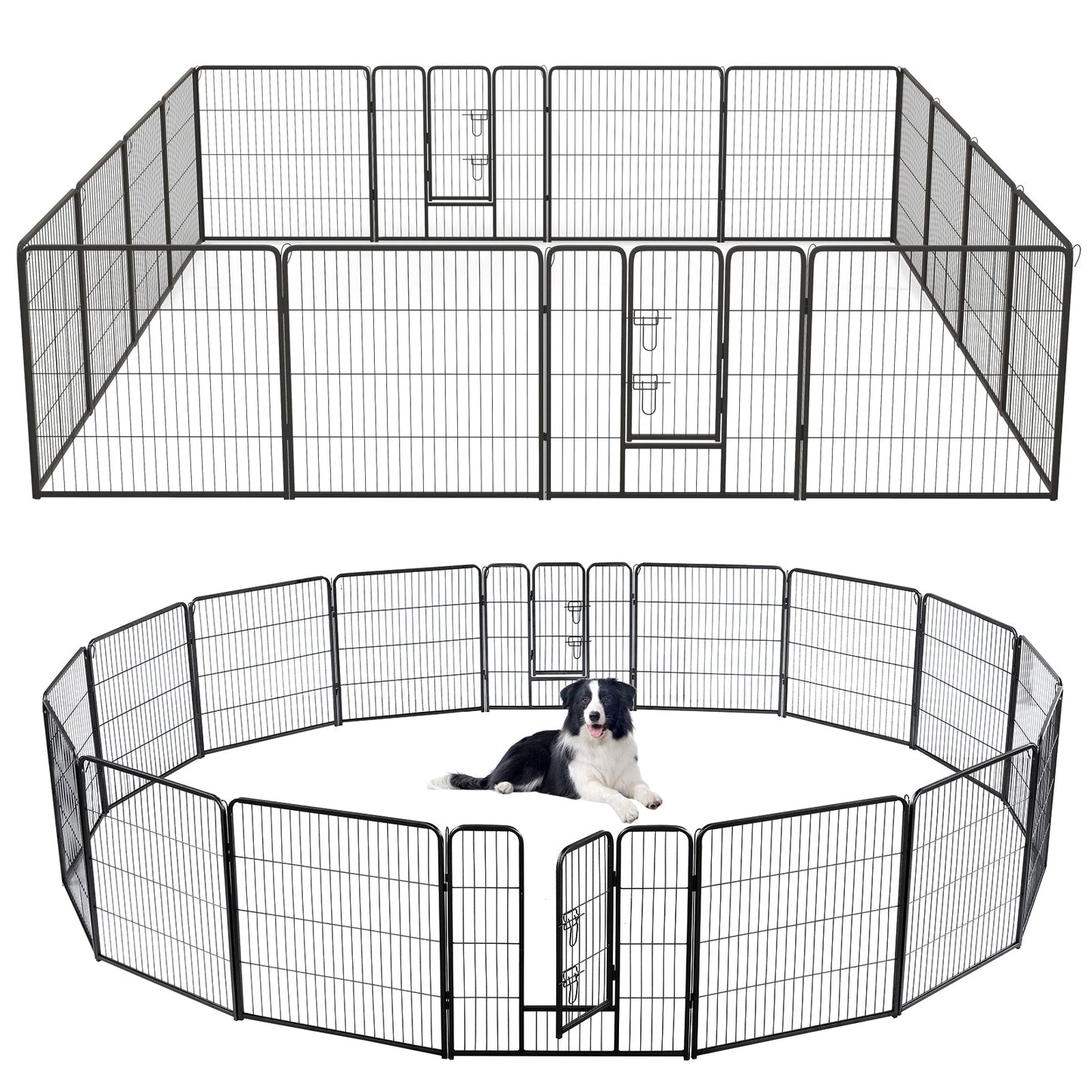 Reja para Perros de 16 Paneles con Cerradura y Gran Puerta - 24/32/40 Pulgadas