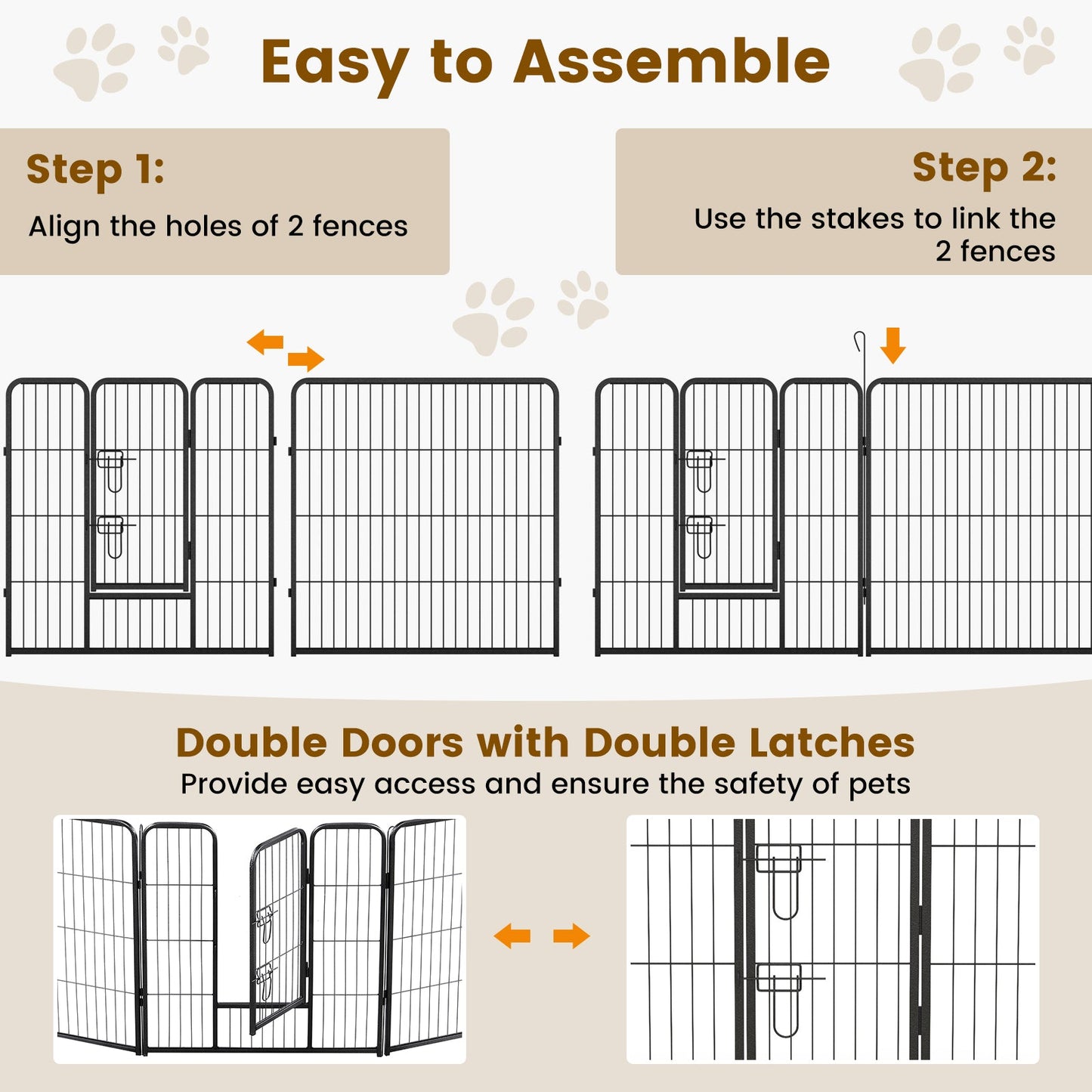 Reja para Perros de 16 Paneles con Cerradura y Gran Puerta - 24/32/40 Pulgadas