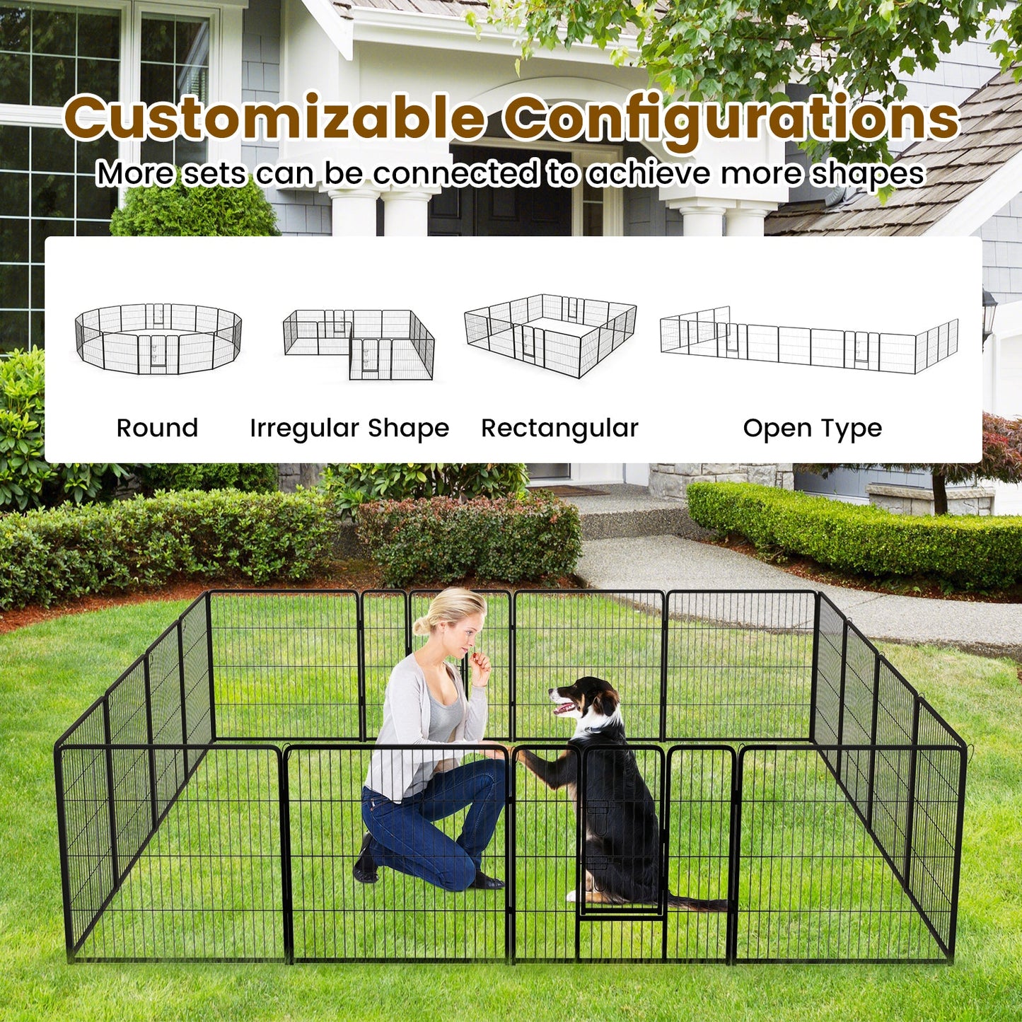 Reja para Perros de 16 Paneles con Cerradura y Gran Puerta - 24/32/40 Pulgadas