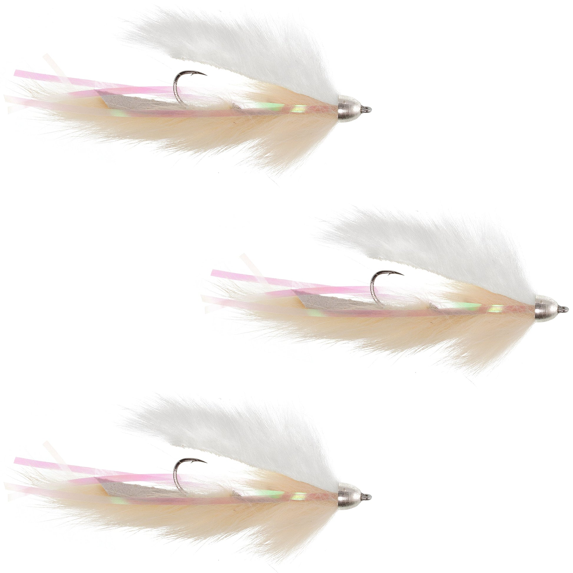 Dolly Llama Stinger Streamer Flies - 3 Pack Flesh & Cream Steelhead Trout Fishing Flies - Size 4 - Korvel