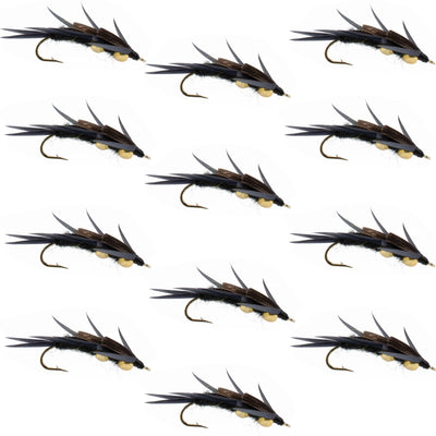 Premium Double Bead Black Stonefly Nymphs - 12 Pack Size 10 - Korvel