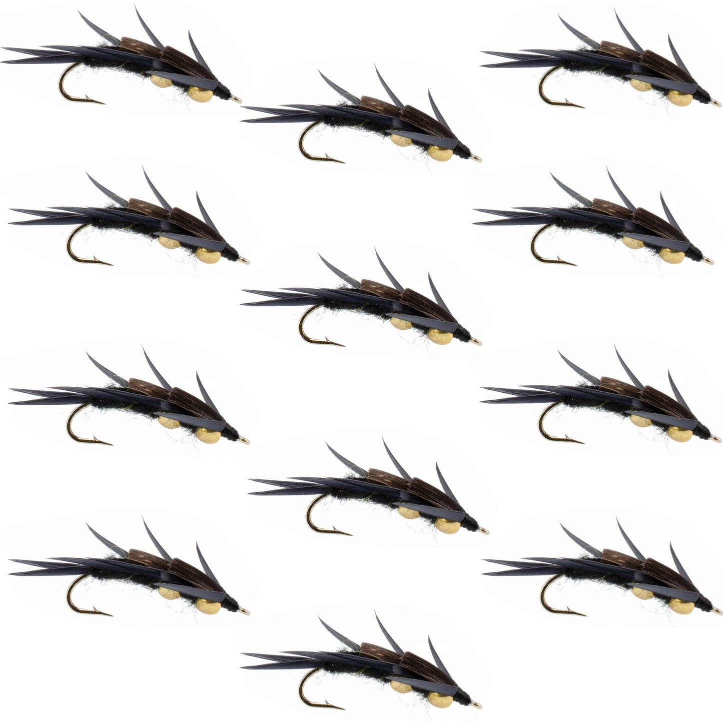 Premium Double Bead Black Stonefly Nymphs - 12 Pack, Size 8 - Korvel