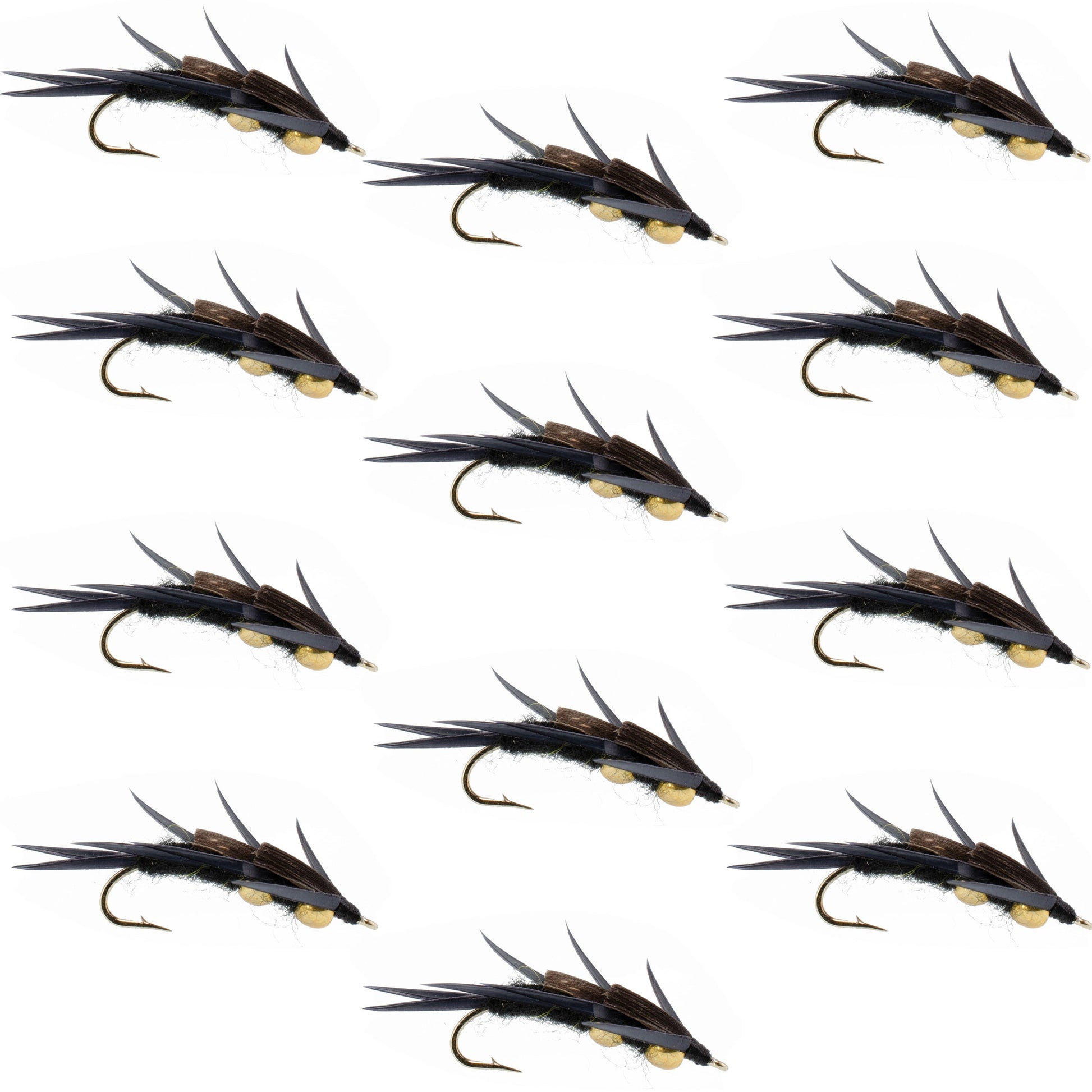 Premium Double Bead Black Stonefly Nymphs - 12 Pack, Size 8 - Korvel