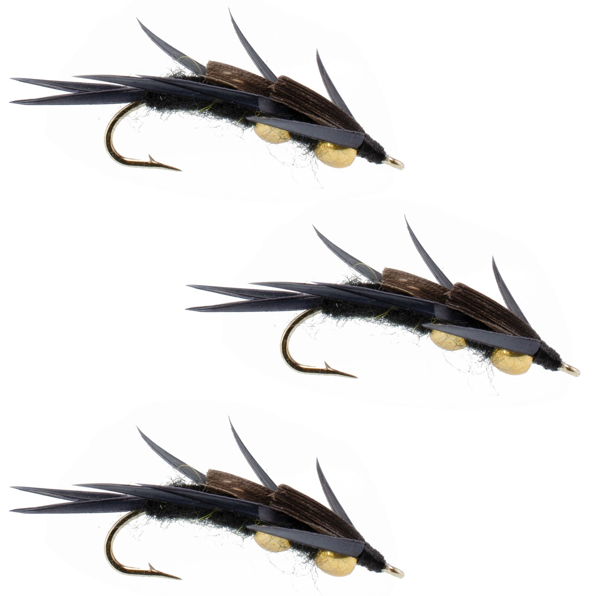 Triple Pack of Premium Double Bead Black Stonefly Nymphs - Size 12 - Korvel