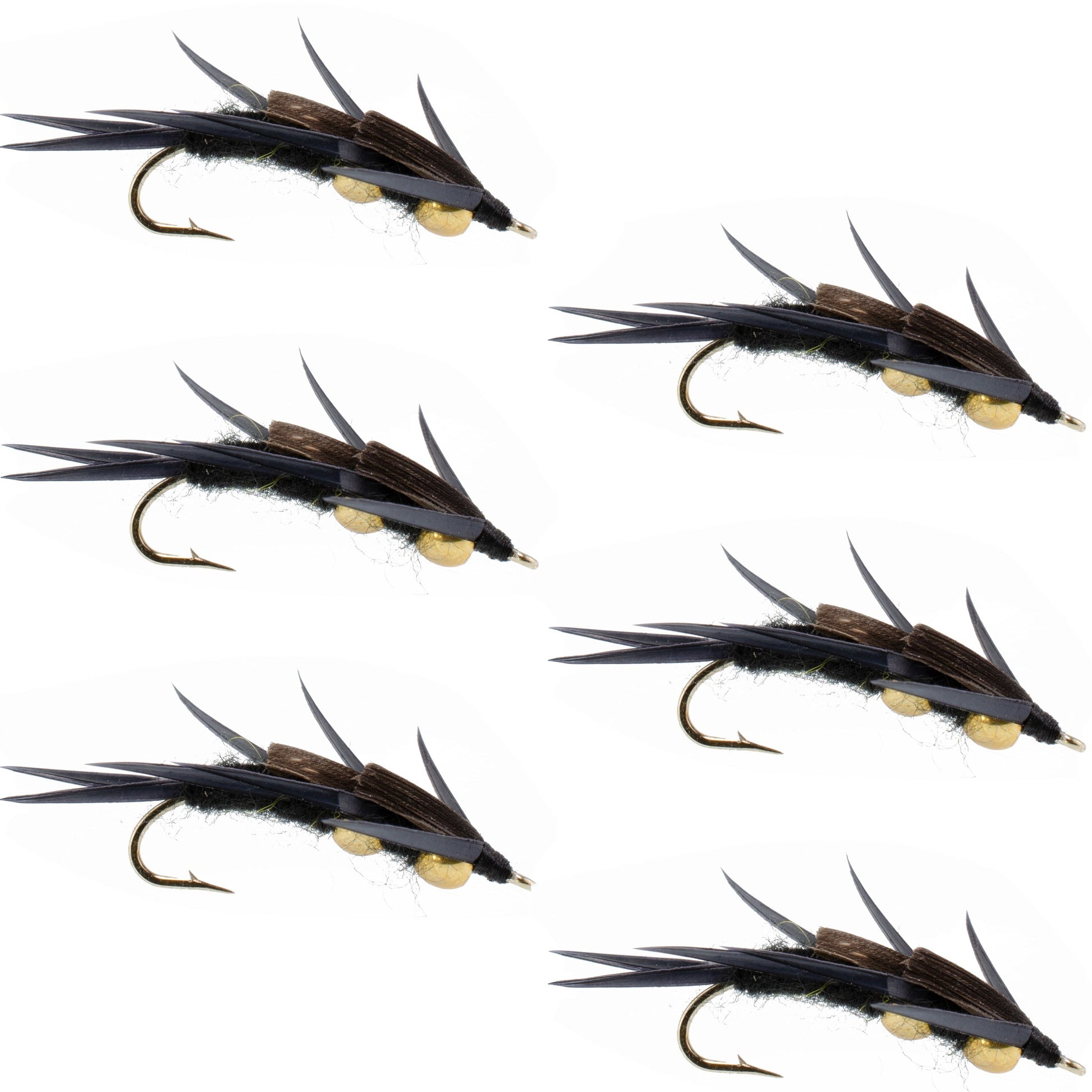 Premium Double Bead Black Stonefly Nymph - Set of 6, Size 6 - Korvel