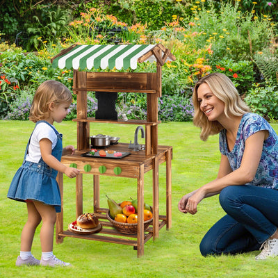 Double-Sided Mud Kitchen with Canopy and Chalkboard for Kids