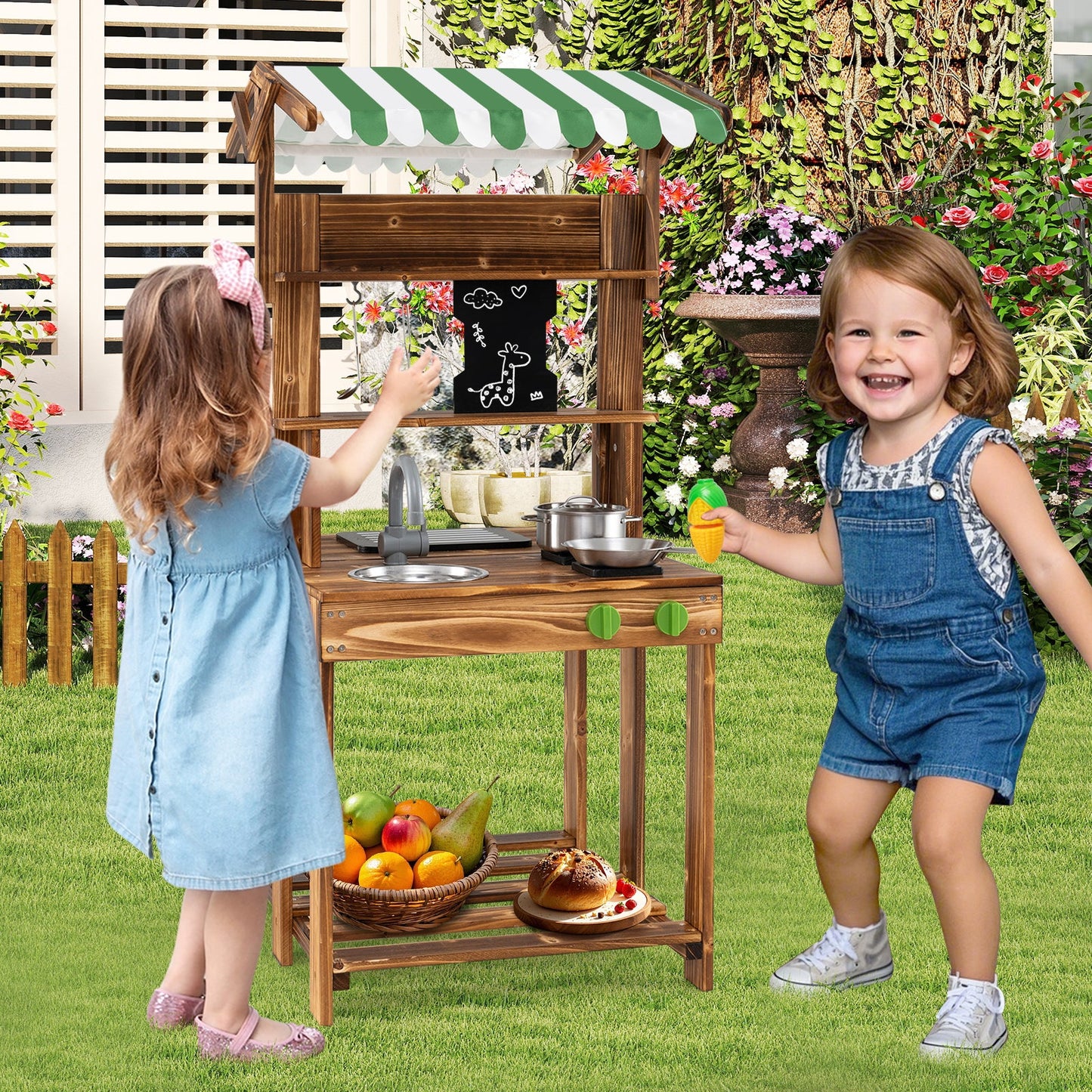 Cuisine de boue double face avec auvent et tableau noir pour enfants