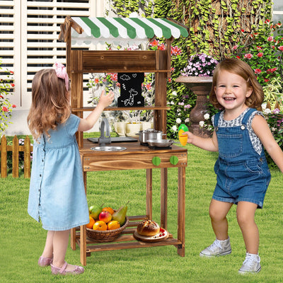 Double-Sided Mud Kitchen with Canopy and Chalkboard for Kids