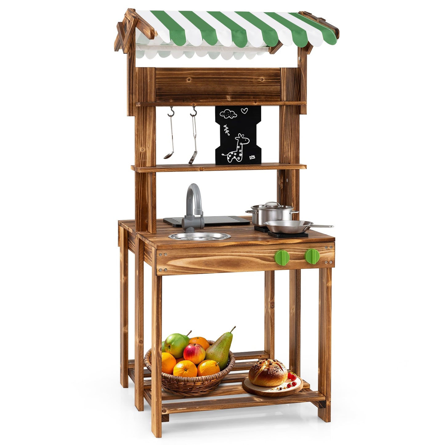 Cuisine de boue double face avec auvent et tableau noir pour enfants