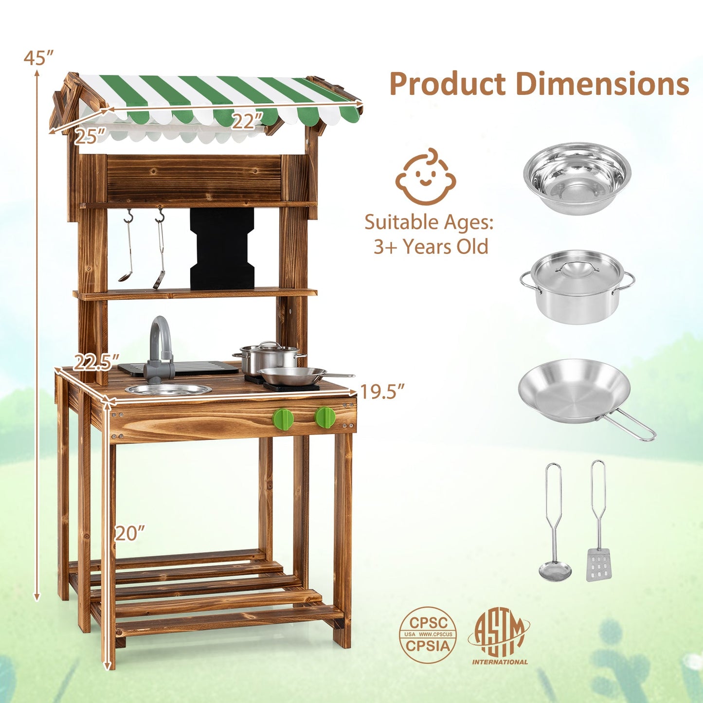 Cuisine de boue double face avec auvent et tableau noir pour enfants