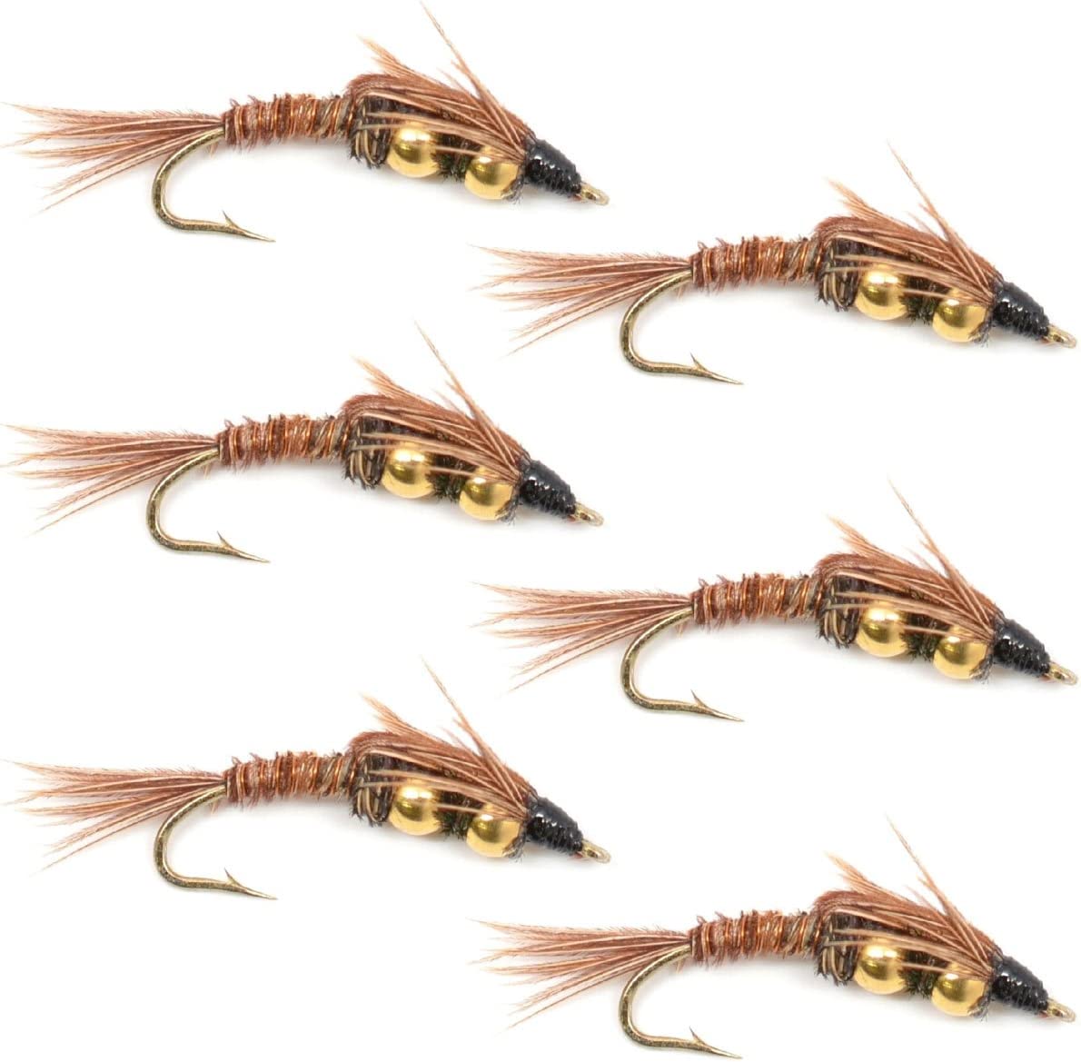 Premium Double Bead Pheasant Tail Nymph Flies - Set of 6, Size 14 - Korvel