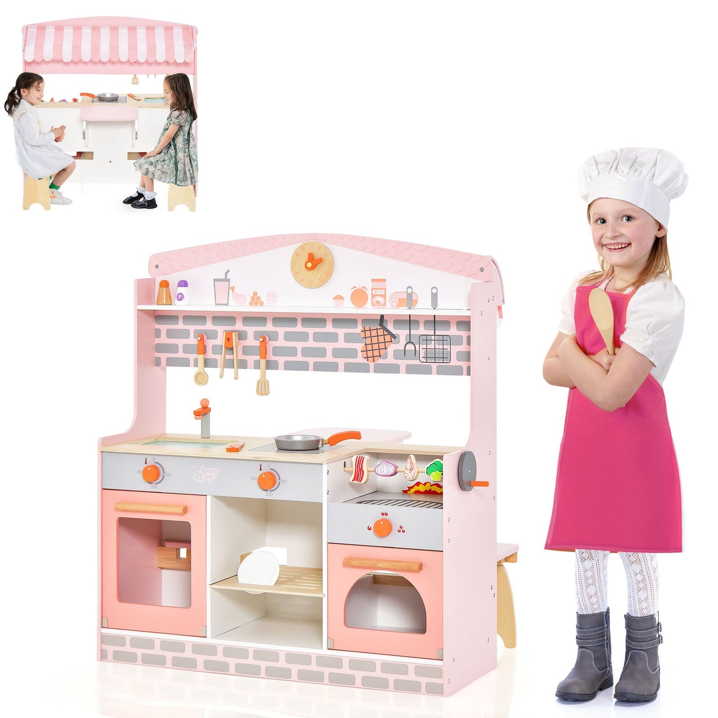 Ensemble de cuisine pour enfants double face avec auvent et sièges