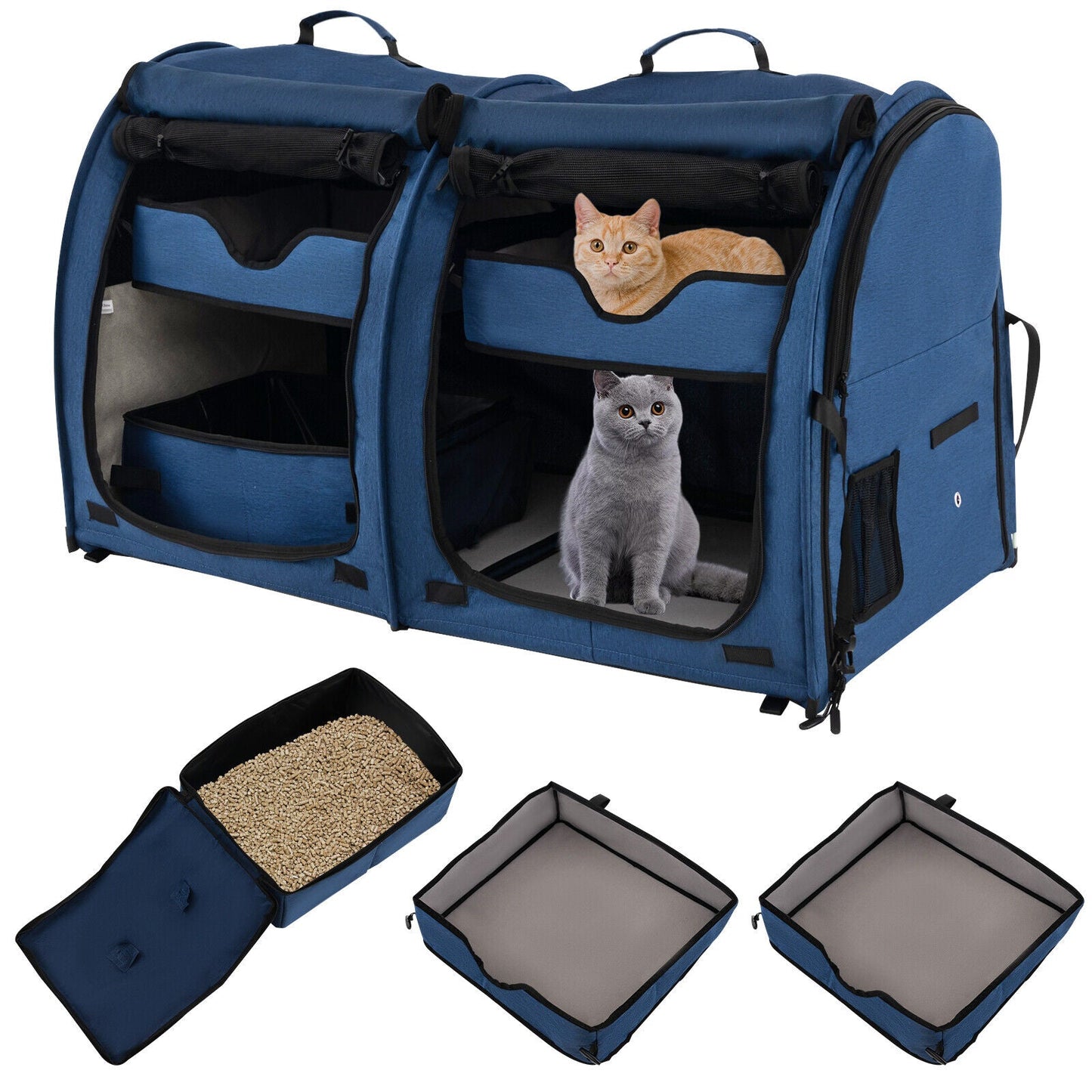 Transporteur pour animaux à double compartiment avec hamacs amovibles - Marine