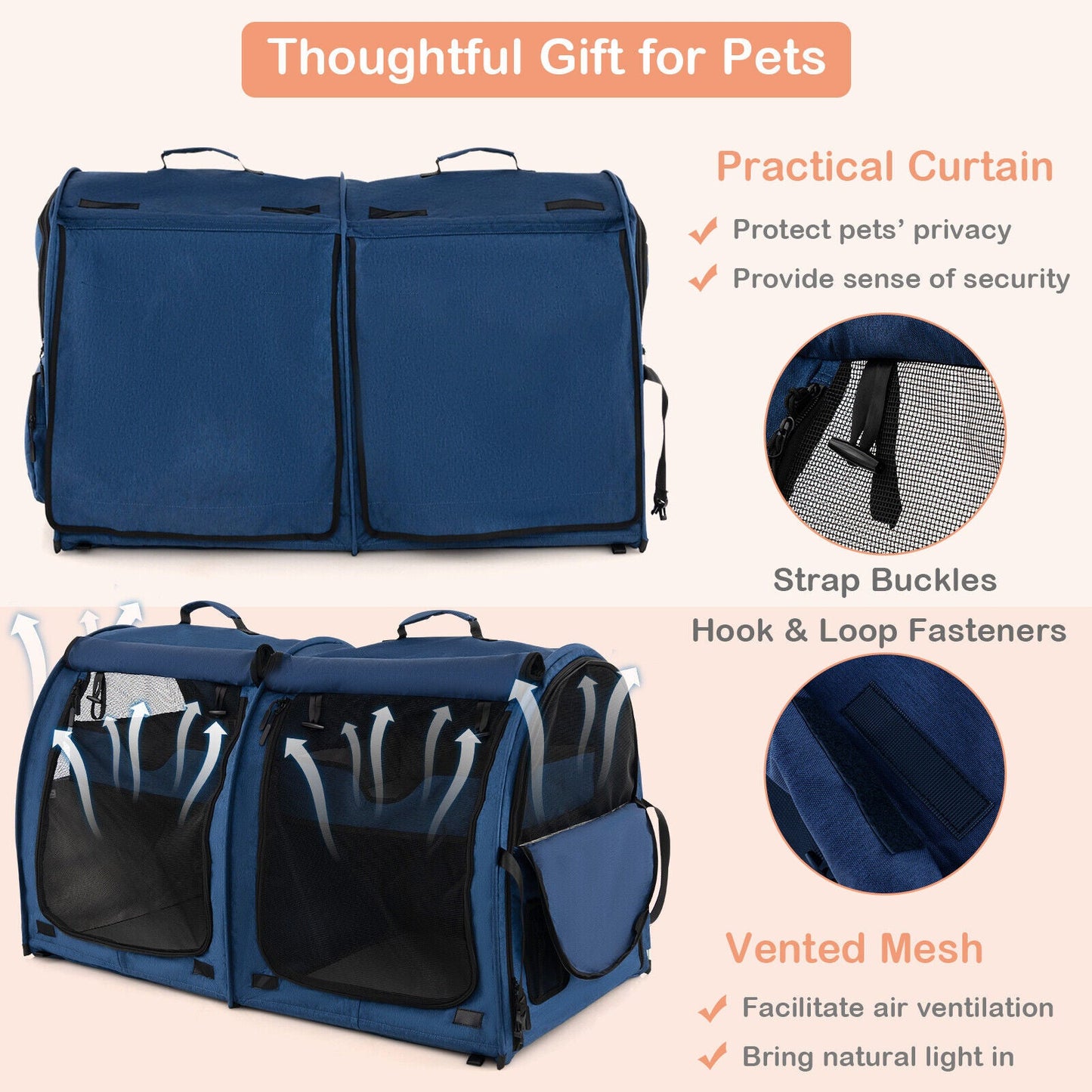 Transporteur pour animaux à double compartiment avec hamacs amovibles - Marine