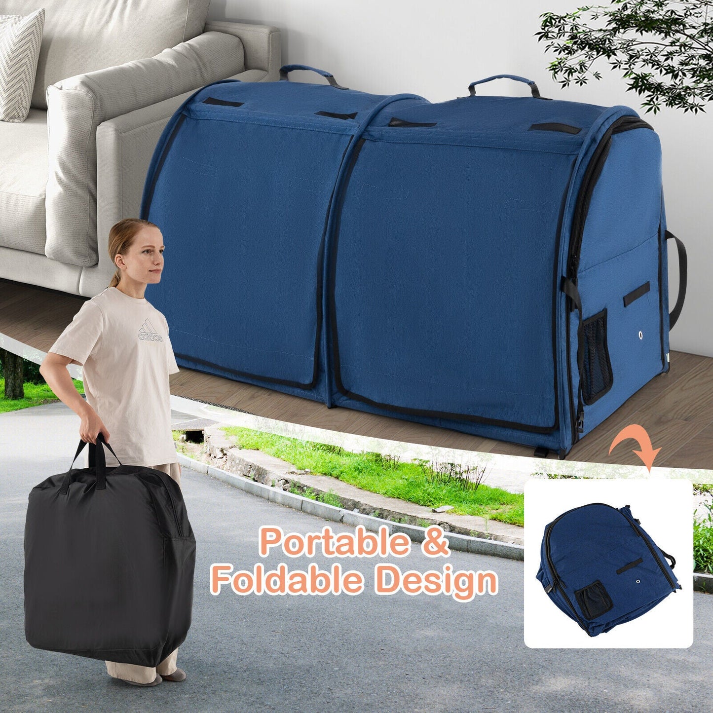Transporteur pour animaux à double compartiment avec hamacs amovibles - Marine