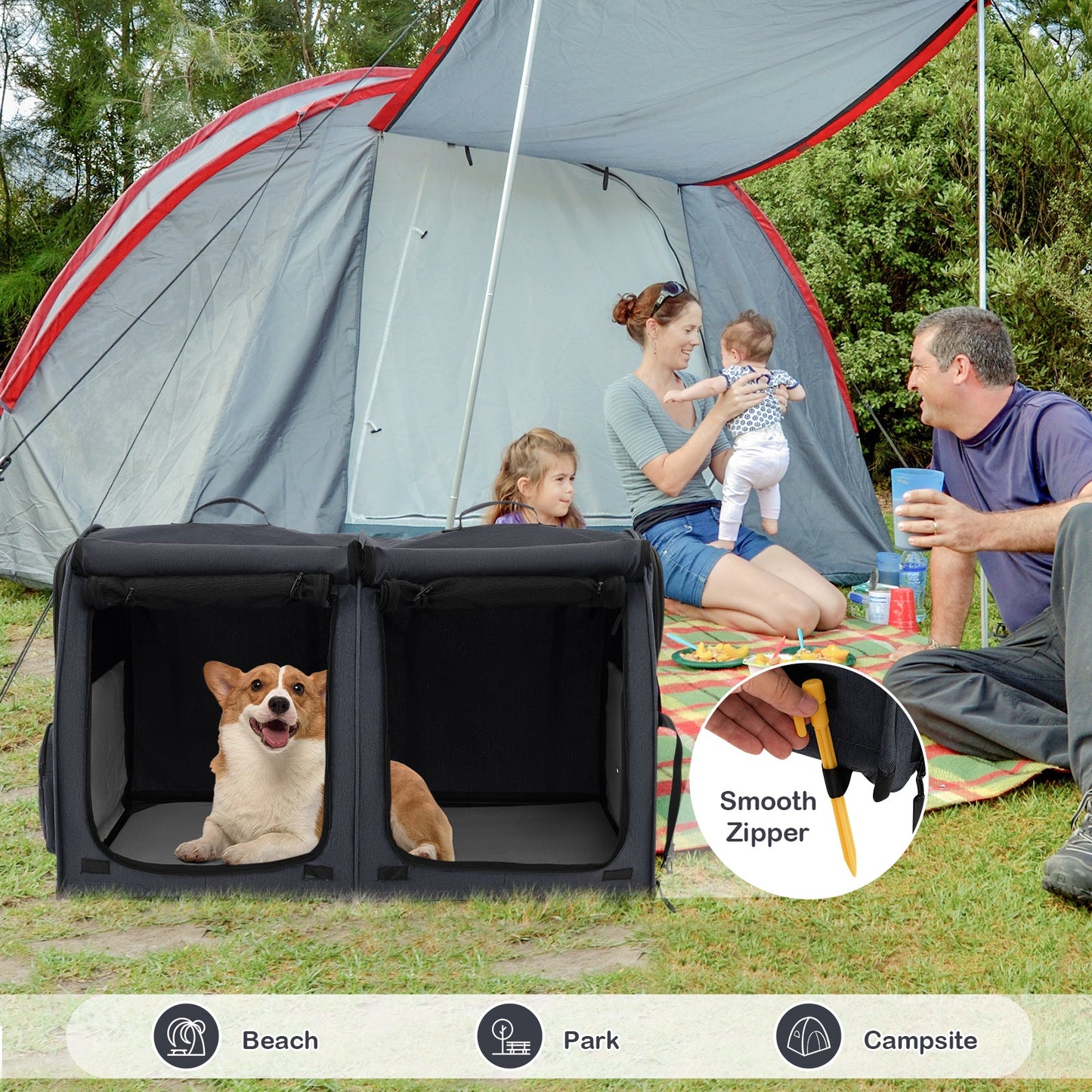 Transporteur pour animaux à double compartiment avec hamacs amovibles - Noir