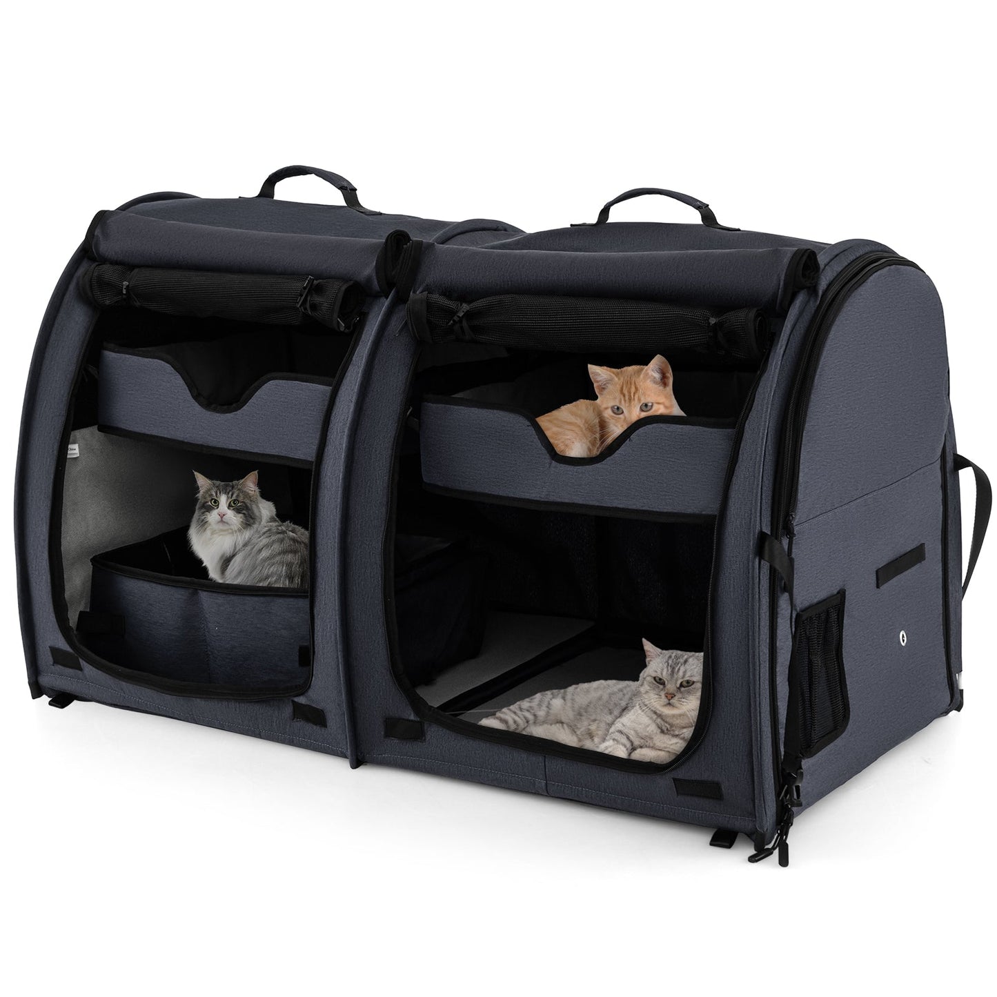 Transporteur pour animaux à double compartiment avec hamacs amovibles - Noir