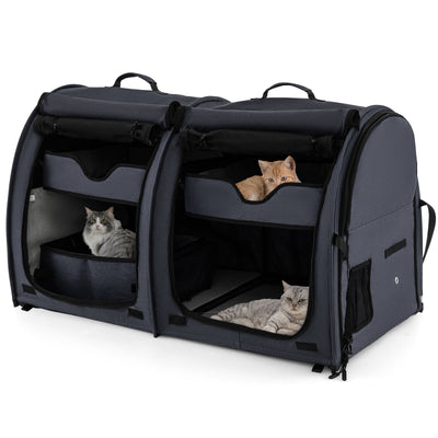Transporteur pour animaux à double compartiment avec hamacs amovibles - Noir