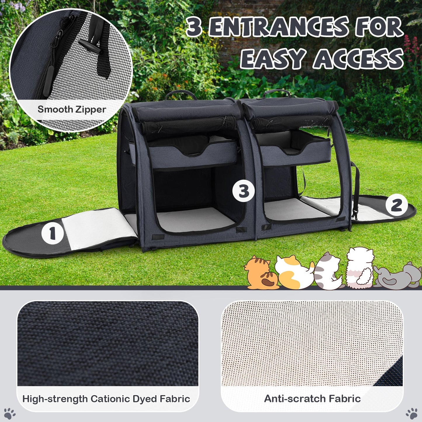 Transporteur pour animaux à double compartiment avec hamacs amovibles - Noir