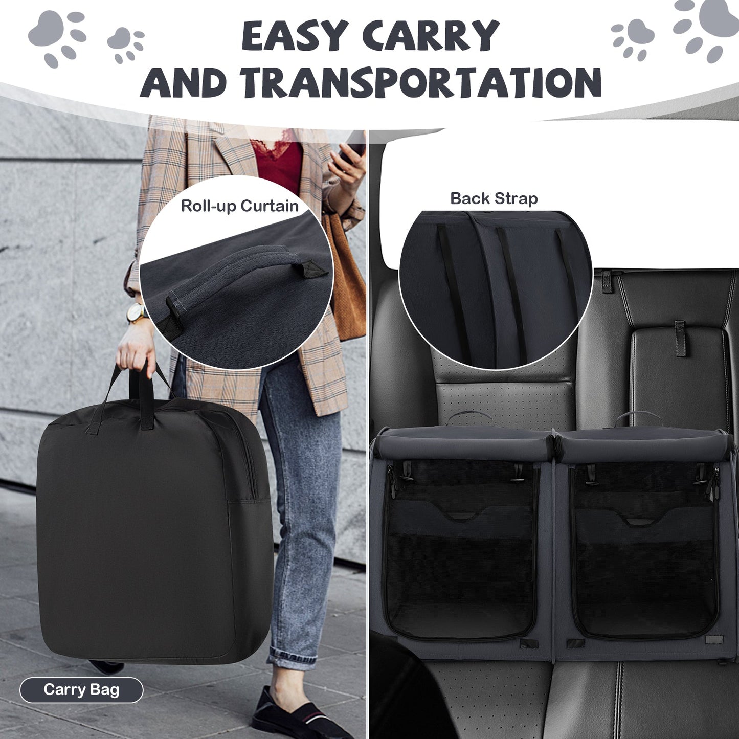 Transporteur pour animaux à double compartiment avec hamacs amovibles - Noir