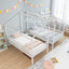 Marco de cama de madera de tamaño doble twin con mesa incorporada para niños - Blanco
