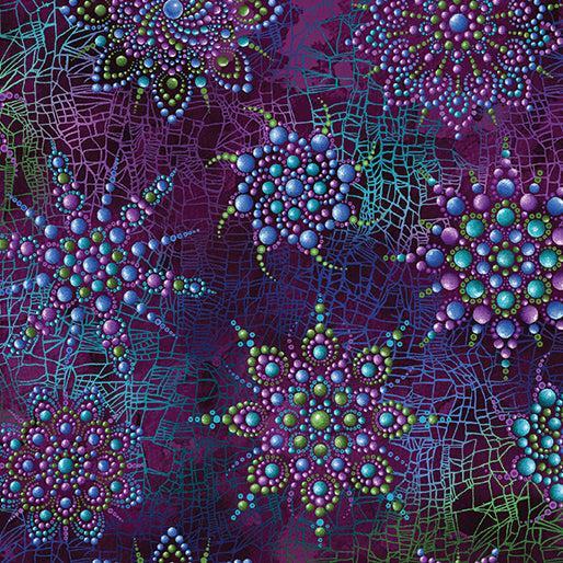 Plum Cirrus Beaded Medallion Cotton Fabric - 44"/45" Per Yard