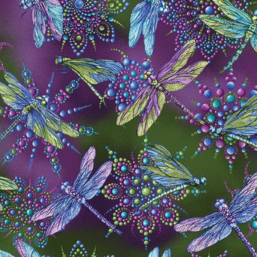 Plum Small Dragonfly Cotton Fabric - 44"/45" Per Yard