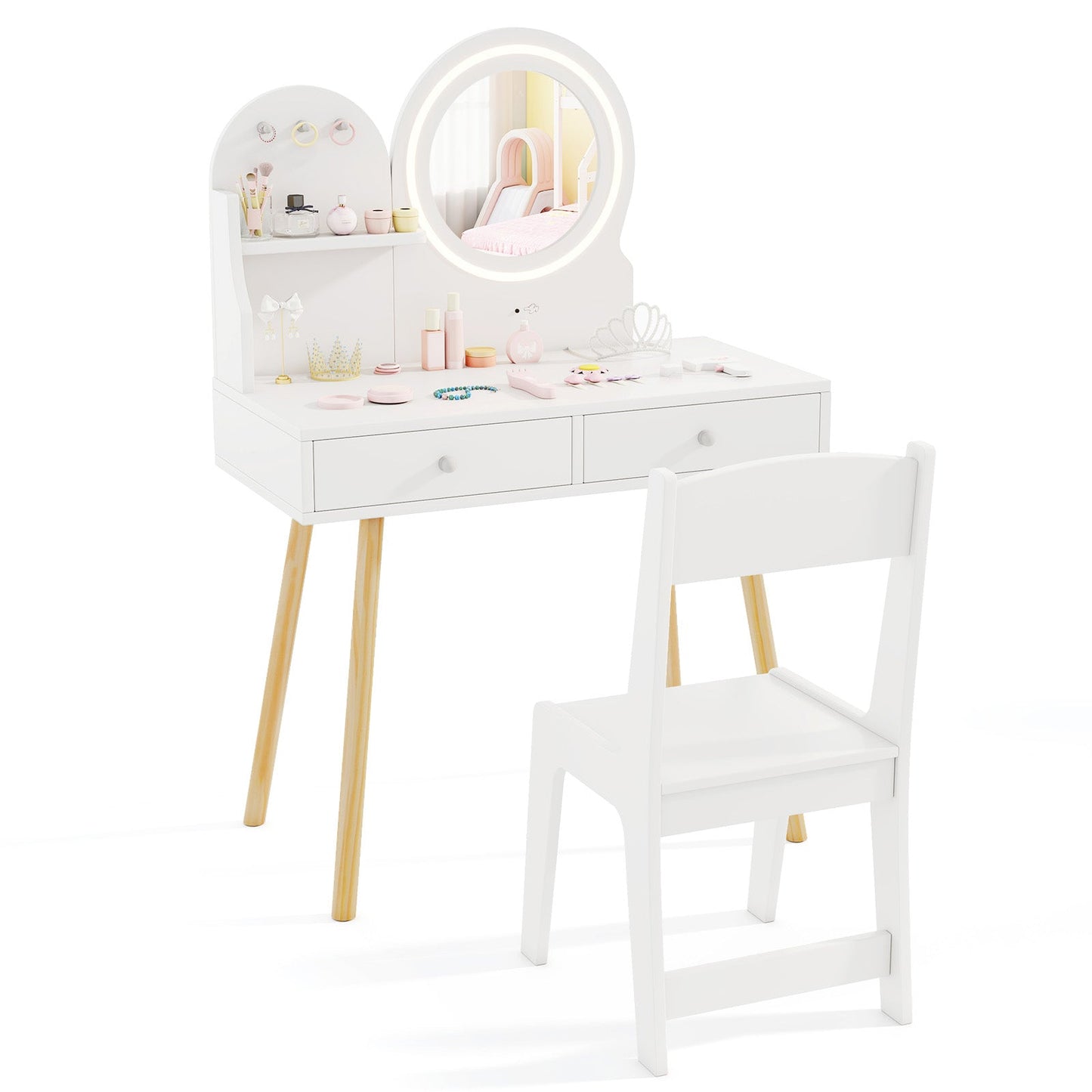 Ensemble de bureau et chaise de maquillage pour enfants princesse avec miroir et lumières