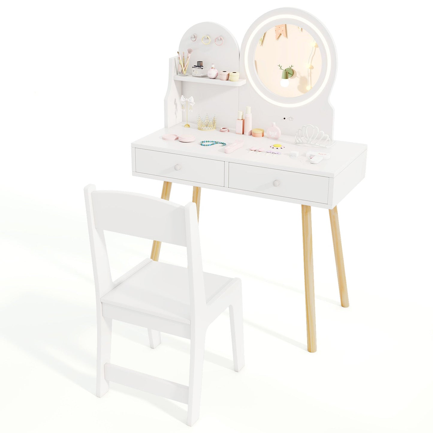 Ensemble de bureau et chaise de maquillage pour enfants princesse avec miroir et lumières