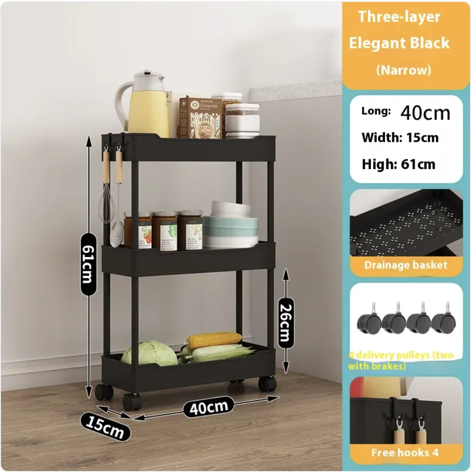 Multi-Tier Kitchen Storage Cart - Versatile & Modern Design