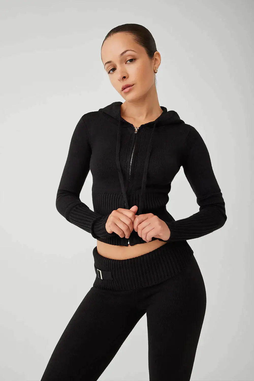 Ensemble de vêtements deux pièces en tricot côtelé pour femmes - Décontracté et tendance