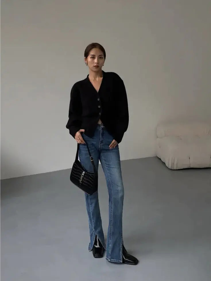 Fashion V-neck Sweater Coat for Women - Stylish Short and Long Sleeves