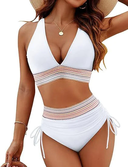 Color Block Drawstring Bikini Set