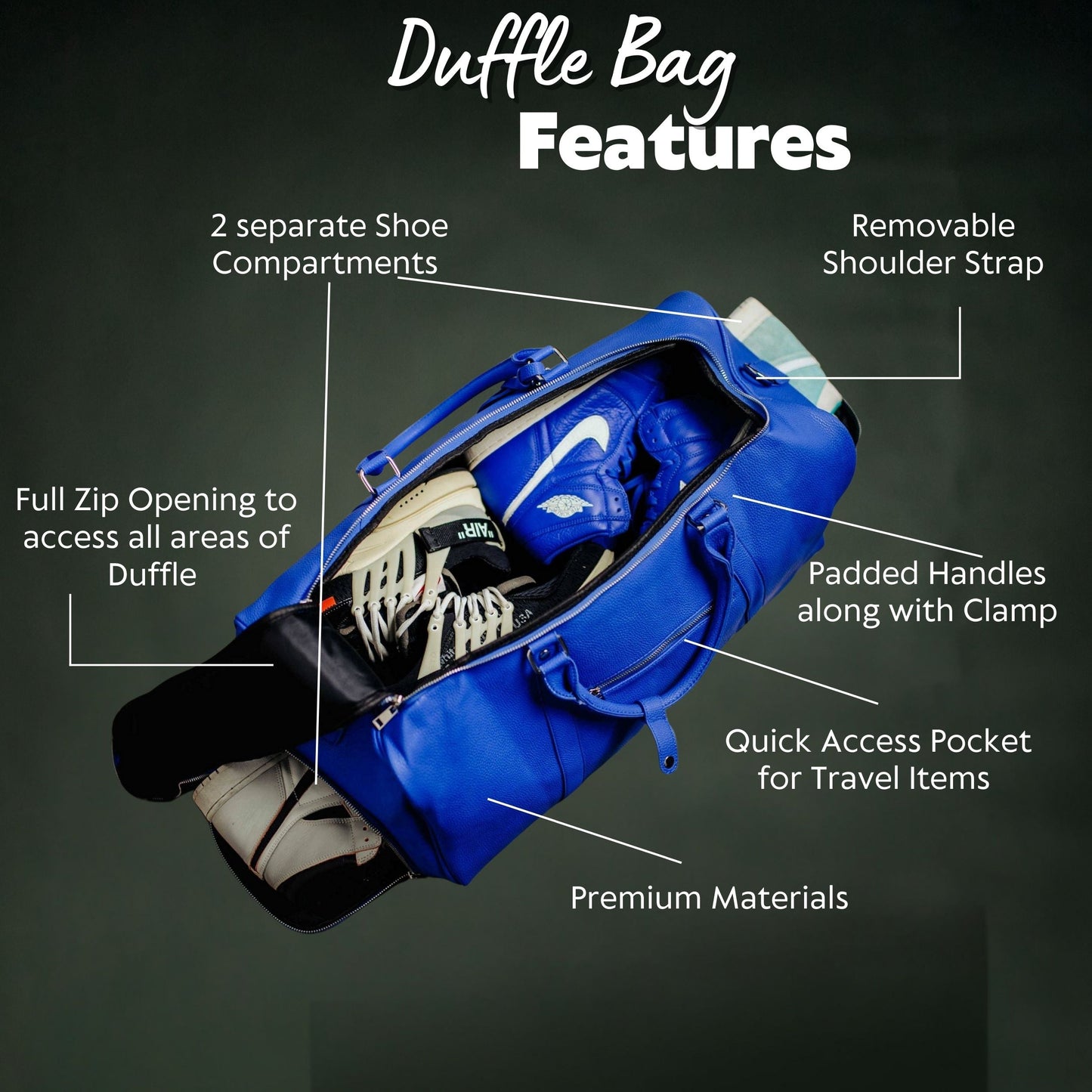Royal Blue Leather Duffle Bag - Korvel
