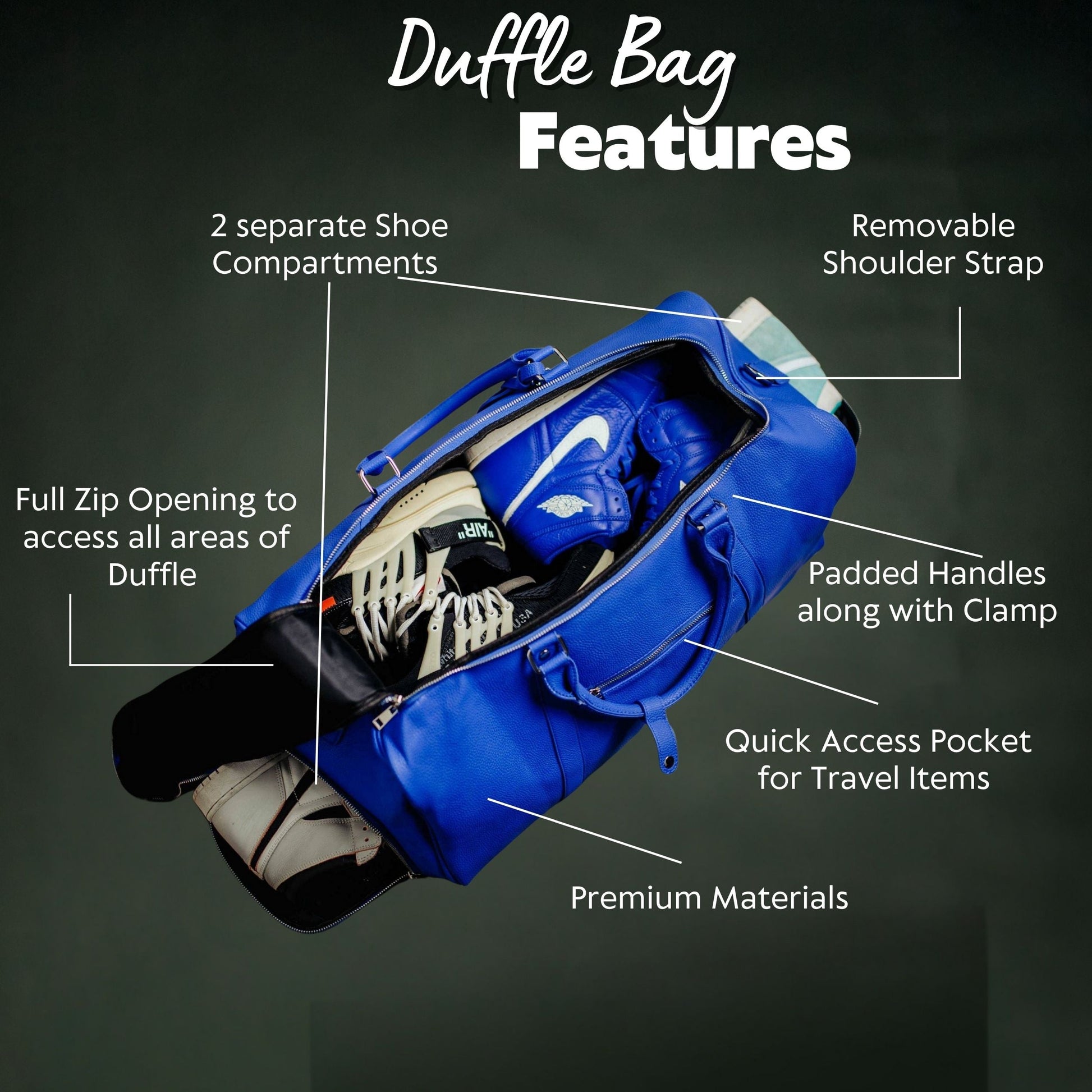 Royal Blue Leather Duffle Bag - Korvel