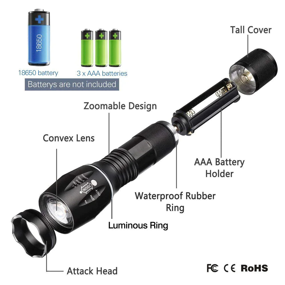 Lampe de poche tactique LED premium 90000LM avec 5 modes