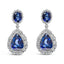 Boucles d'oreilles pendantes en or blanc 18K avec saphirs bleus et halo de diamants