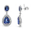Boucles d'oreilles pendantes en or blanc 18K avec saphirs bleus et halo de diamants