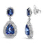 Boucles d'oreilles pendantes en or blanc 18K avec saphirs bleus et halo de diamants