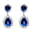 Boucles d'oreilles pendantes en or blanc 18K avec saphirs bleus et halo de diamants