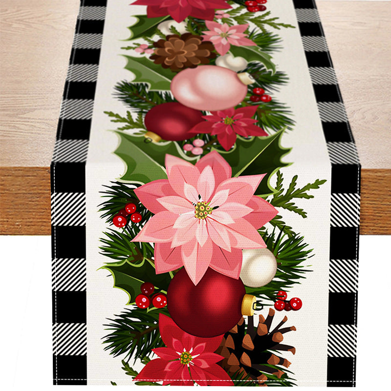 Christmas plaid linen table flag floral ball printed tablecloth entrance small tablecloth living room counter decoration tea flag - Korvel