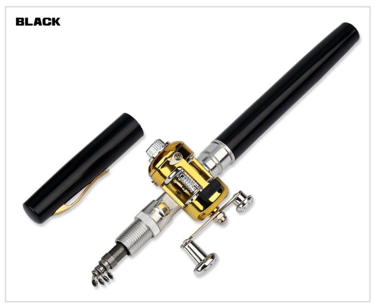 Portable Pocket Telescopic Mini Fishing Rod Pole Pen Shape Folded Fishing Rod With Reel Wheel For Outdoor River Lake Fishing - Korvel