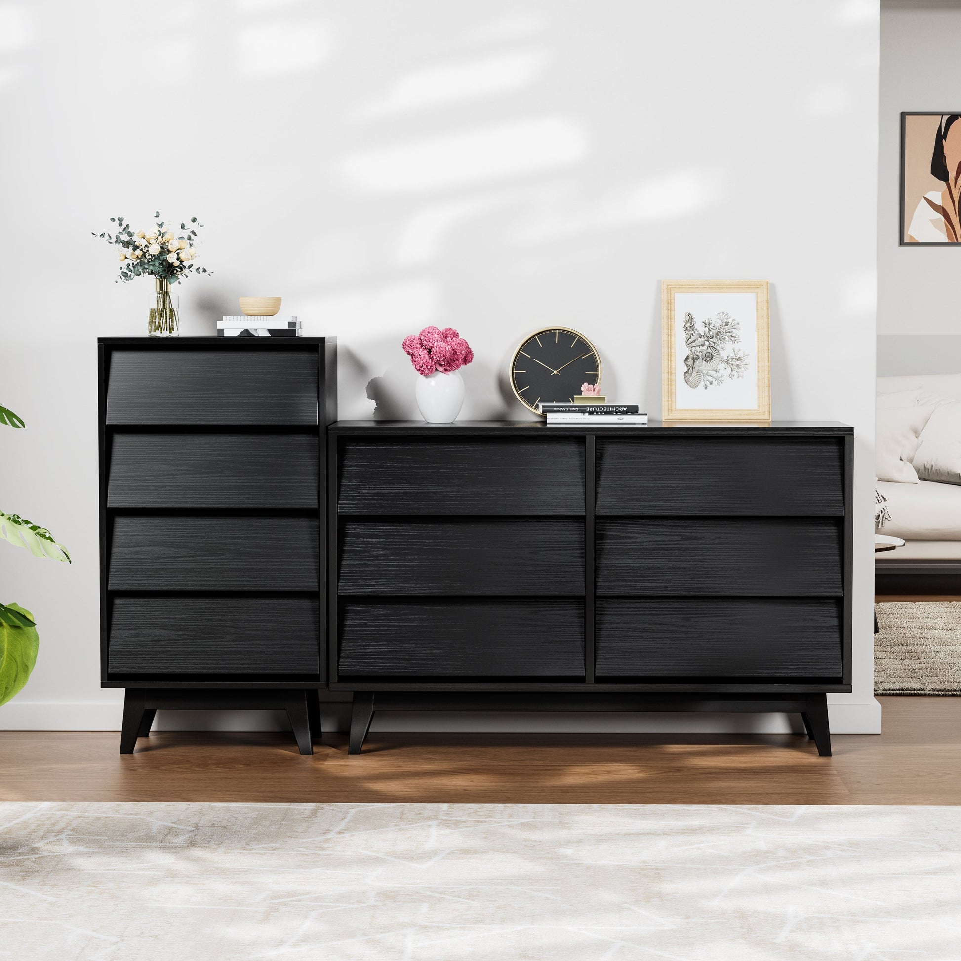 6 Drawer Double Dresser Features Vintage-style and Bevel Design - Korvel