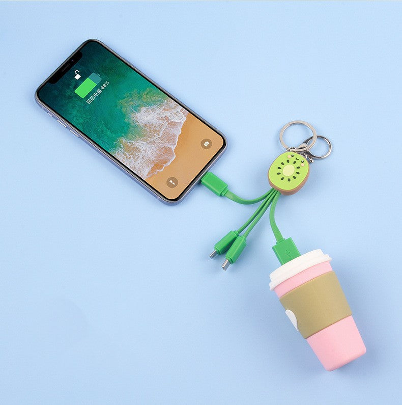 Kiwi Mobile Data Cable Healing Series Fruit Smile Keychain Universal Charging Cable 3-in-1 - Korvel