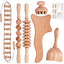 Beech wood therapy scraping cup, meridian dredging roller, tendon rolling stick, scraping board, head massager, massage set - Korvel