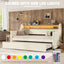 Twin Size Daybed with Trundle, Upholstered Daybed with Charging Station and LED Lights, White - Korvel