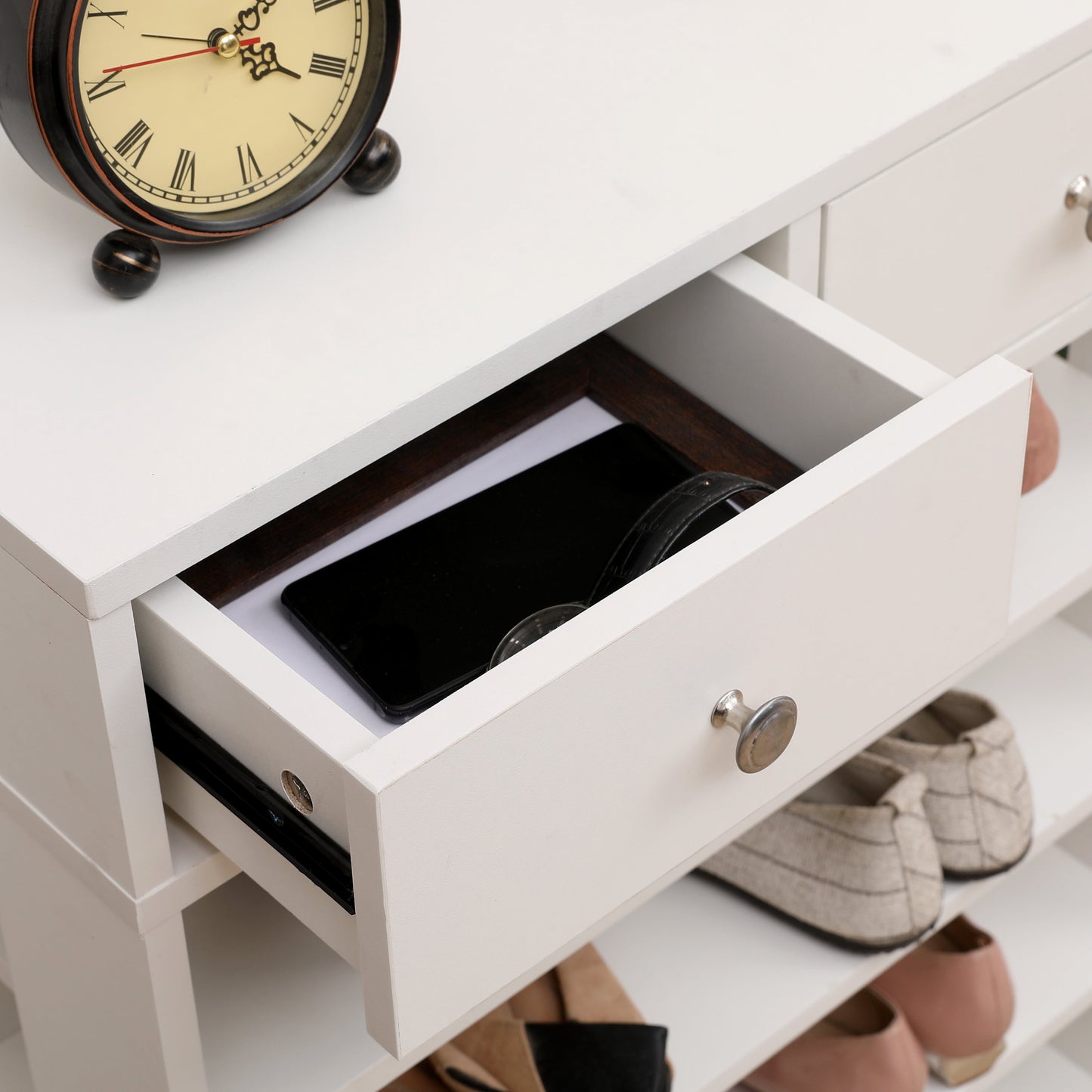 Storage Rack Storage Organiser in the Entryway Economical Home Shoe Rack Multi-Layer Shoe Cabinet (White) - Korvel