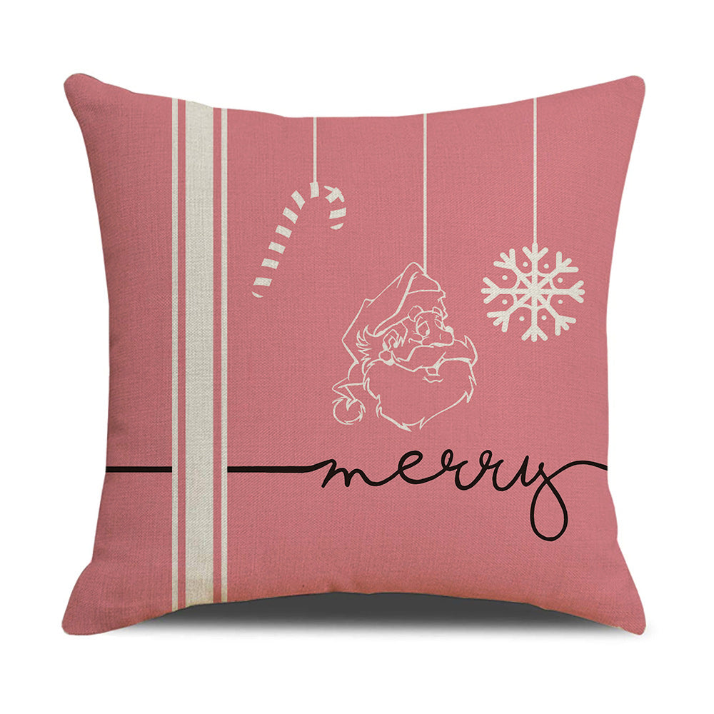 Pink Cartoon Christmas Pillowcase - Premium Linen Cushion Cover