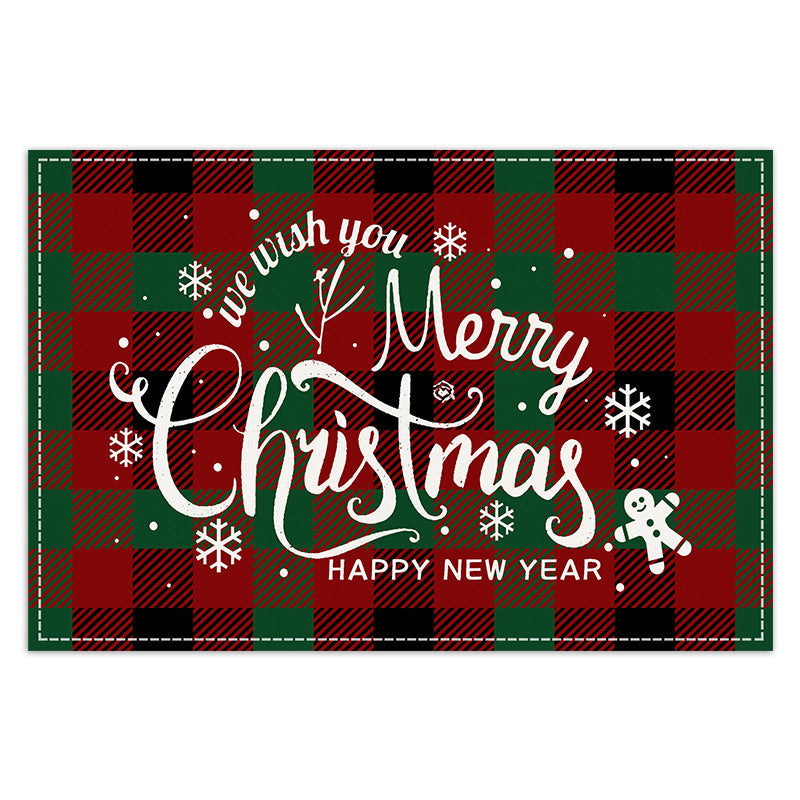 Christmas Tree Elk Printed Meal Mat Christmas Striped Checkered Table Mat White Hemp Western Food Mat - Korvel